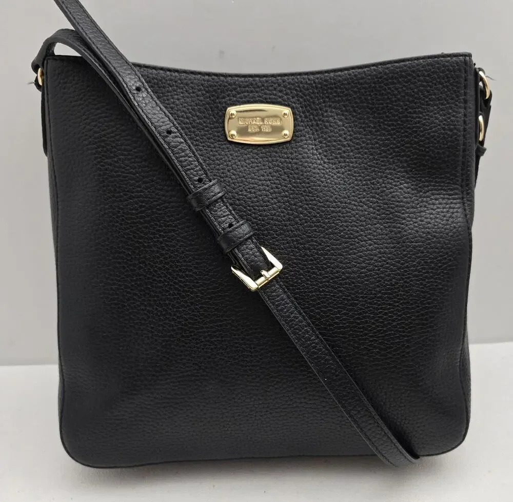 Michael Kors Jet Set Messenger Bag Black Leather Crossbody